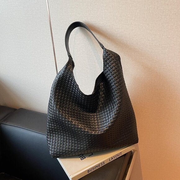 Woven Tote Bag Vegan Leather Large Capacity Shoulder Handbag for Women - Picture 8 of 8